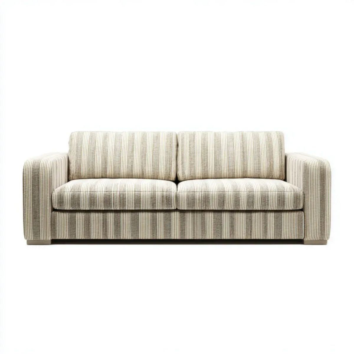 Dwuosobowa sofa z poliestru beżowo-szara z czarnymi nóżkami, 180 × 90 × 85 cm