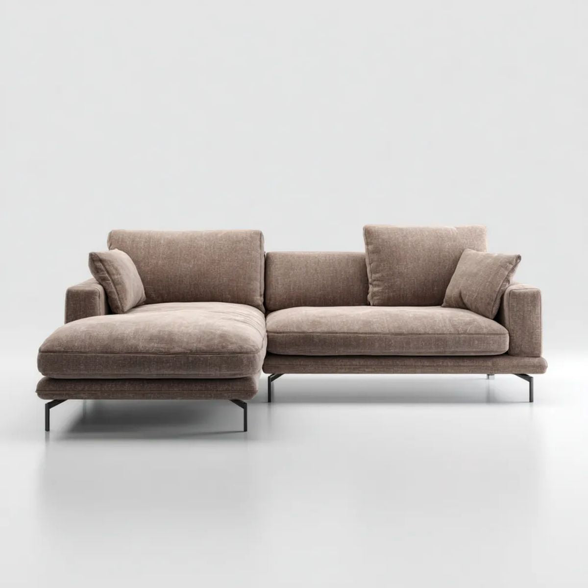 Lewostronna sofa narożna w kształcie L z szezlongiem, tapicerka poliestrowa, taupe/czarna, 260 × 170 × 85 cm