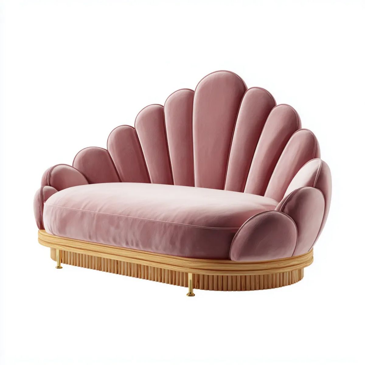 Różowa dwuosobowa sofa z aksamitu poliestrowego w kształcie muszli, 180 x 85 x 105 cm