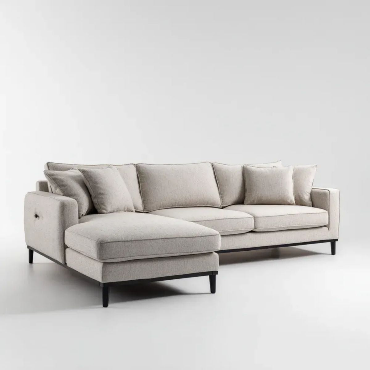 Lewostronna sofa narożna z leżanką jasnoszara, tapicerka tkaninowa, 260 × 160 × 85 cm