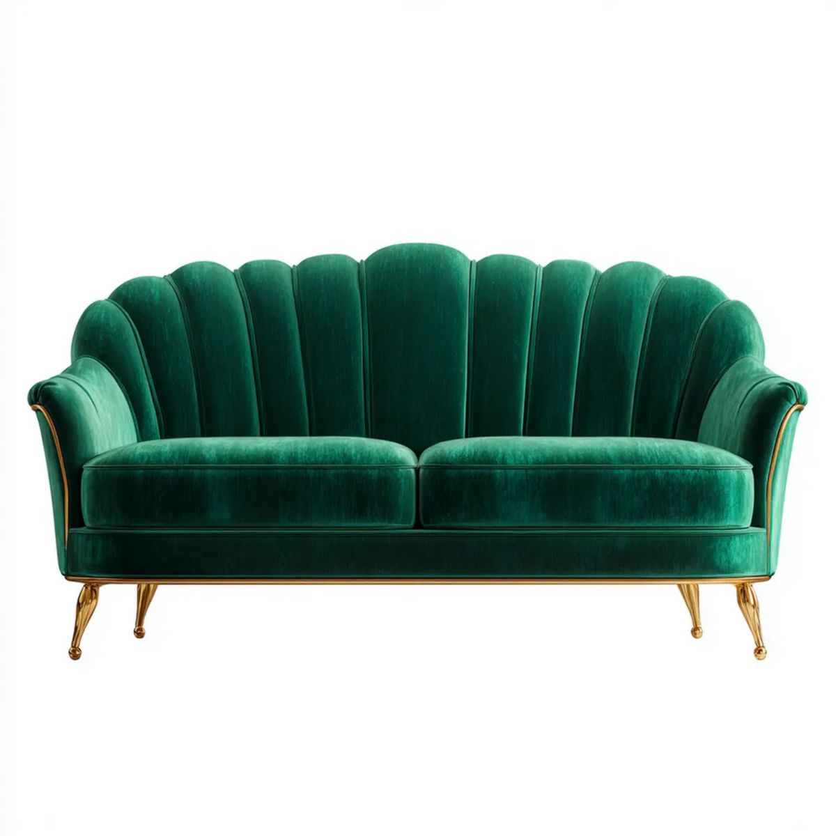 Dwuosobowa sofa aksamitna zielona ze złotymi nogami muszelkowa 160 x 82 x 92 cm