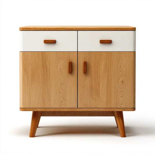 Komoda do przechowywania biała i dębowa z MDF i litego dębu, 100 × 40 × 95 cm