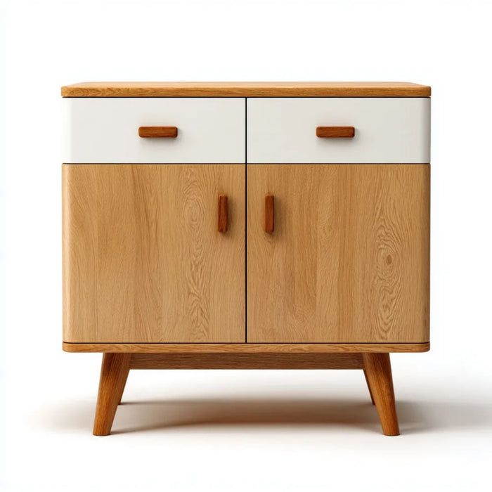 Komoda do przechowywania biała i dębowa z MDF i litego dębu, 100 × 40 × 95 cm