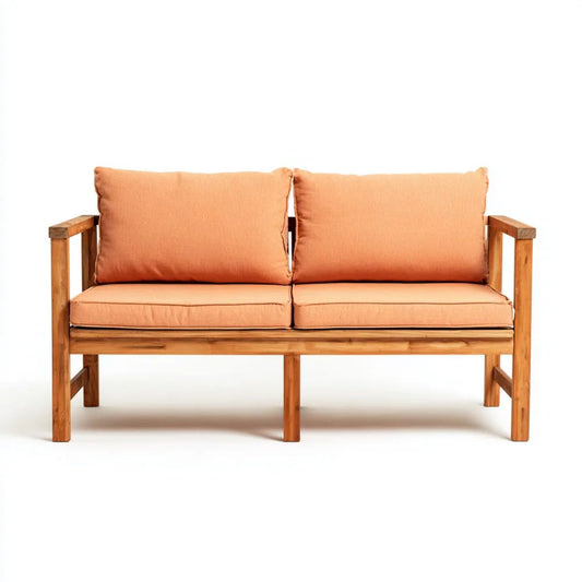 Dwuosobowa sofa ogrodowa z drewna, brązowo-pomarańczowa, 120 × 65 × 75 cm
