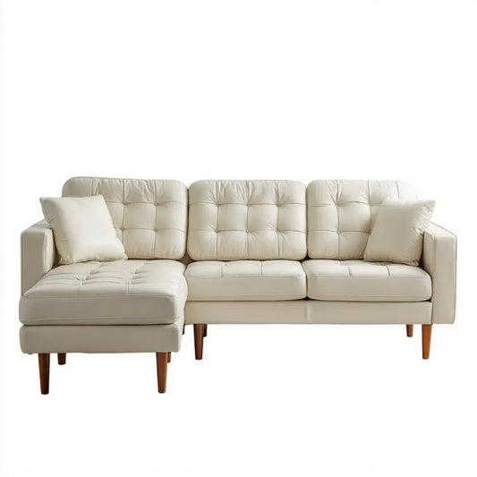 Kremowa sofa narożna z leżanką po lewej stronie ze skóry PU 250 × 160 × 85 cm