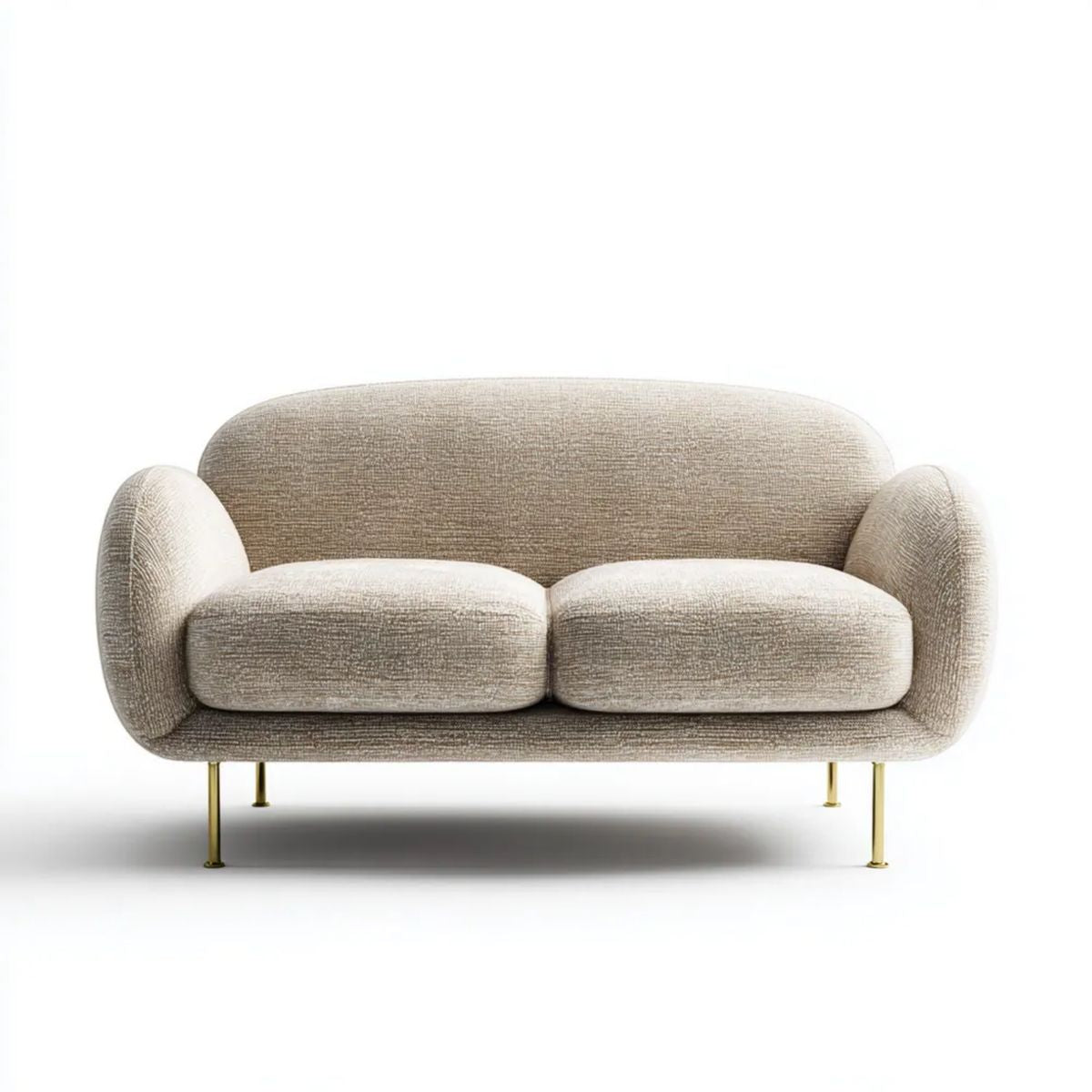 Dwuosobowa sofa z poliestru beżowo-złota 160 × 86 × 78 cm, zaokrąglona