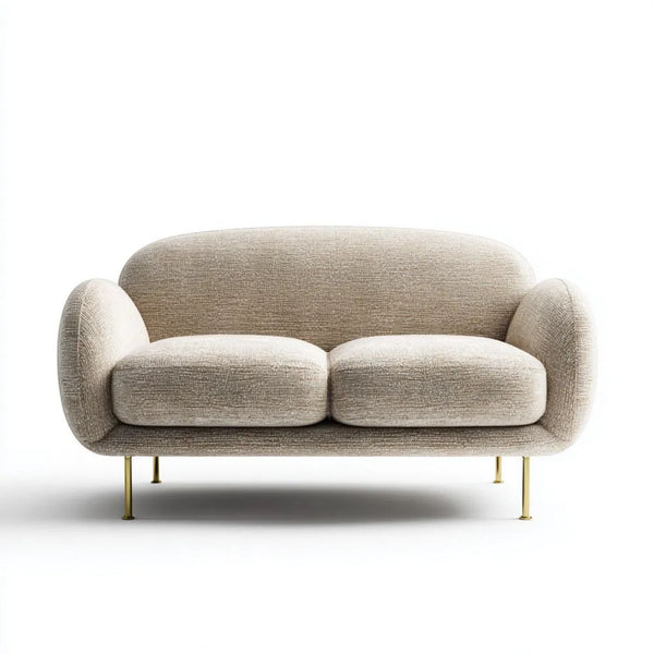 Dwuosobowa sofa z poliestru beżowo-złota 160 × 86 × 78 cm, zaokrąglona