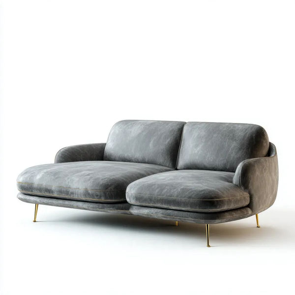 Owalna sofa dwuosobowa z tapicerką z mikrofibry, ciemnoszara/złota, 190 × 95 × 78 cm