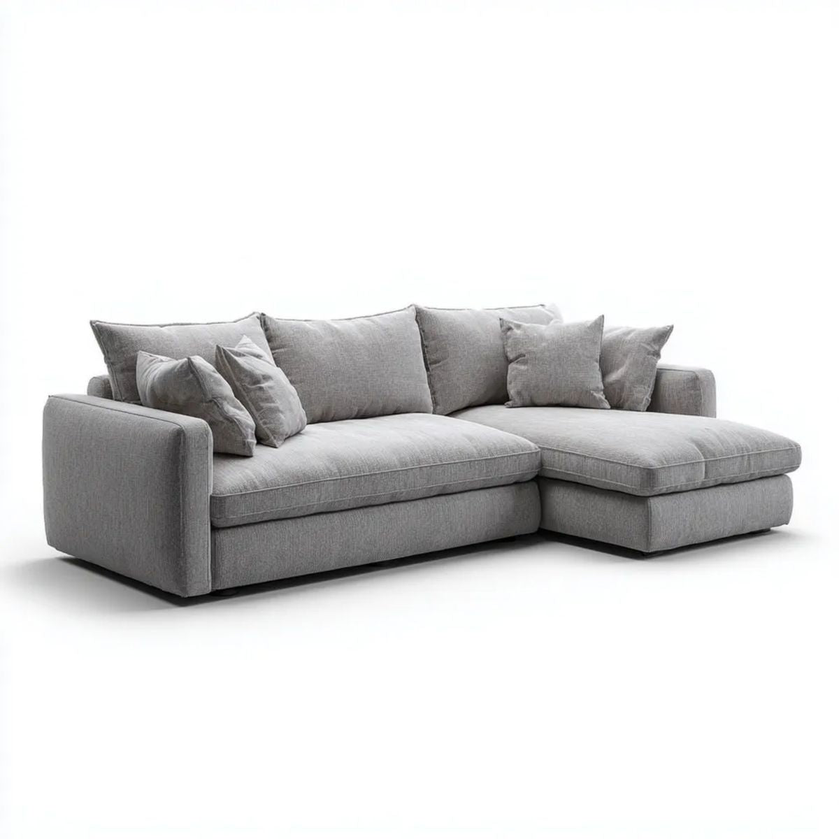 Szara sofa narożna z szezlongiem z tkaniny w kształcie L, 280 × 170 × 85 cm