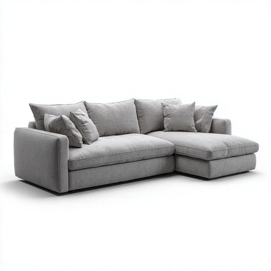 Szara sofa narożna z szezlongiem z tkaniny w kształcie L, 280 × 170 × 85 cm