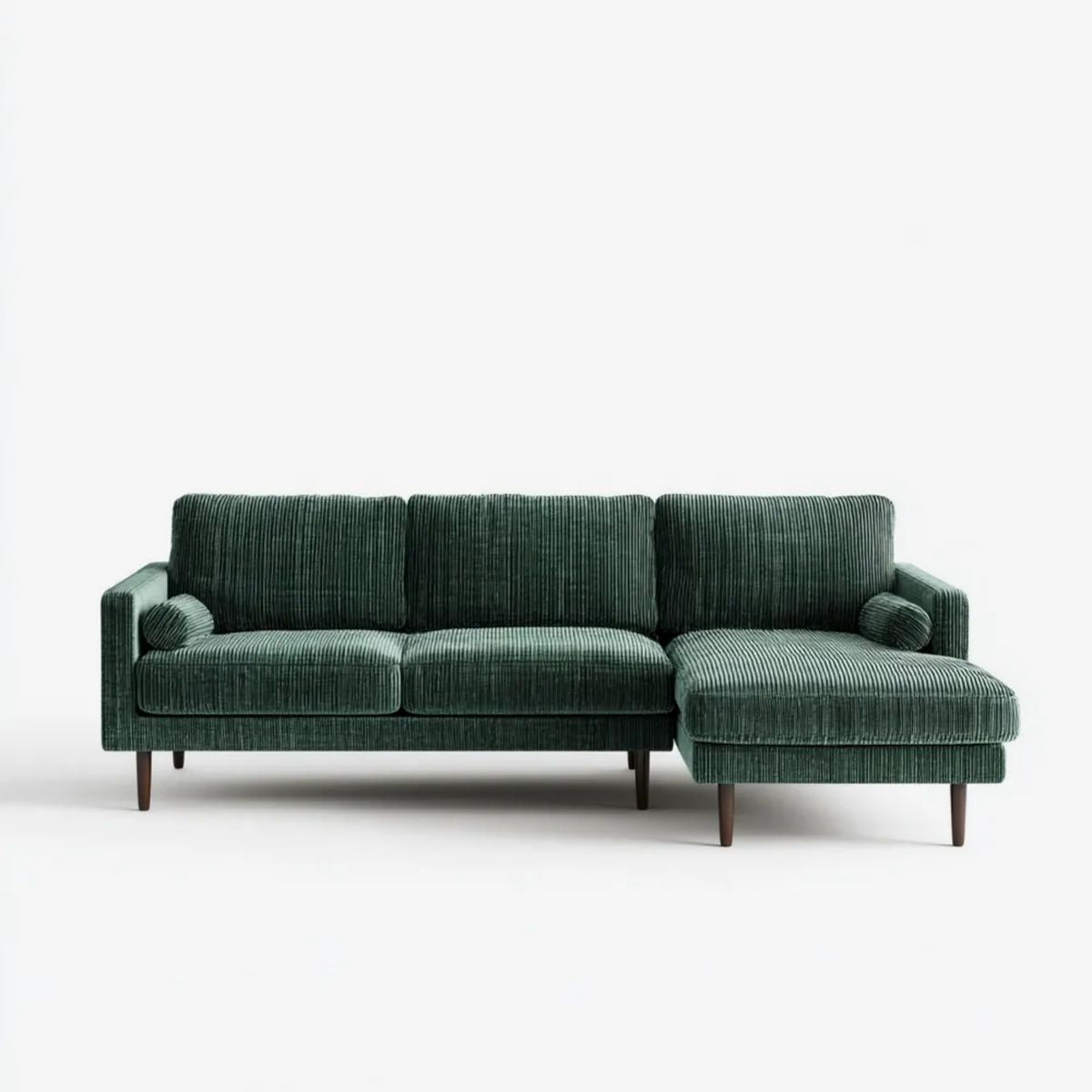 Zielona sofa narożna ze sztruksu poliestrowego 220 x 150 x 85 cm, prawostronna