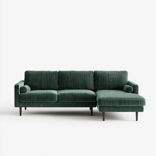 Zielona sofa narożna ze sztruksu poliestrowego 220 x 150 x 85 cm, prawostronna