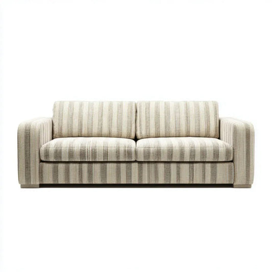 Dwuosobowa sofa z poliestru beżowo-szara z czarnymi nóżkami, 180 × 90 × 85 cm