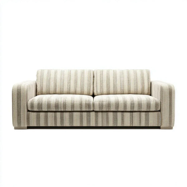 Dwuosobowa sofa z poliestru beżowo-szara z czarnymi nóżkami, 180 × 90 × 85 cm