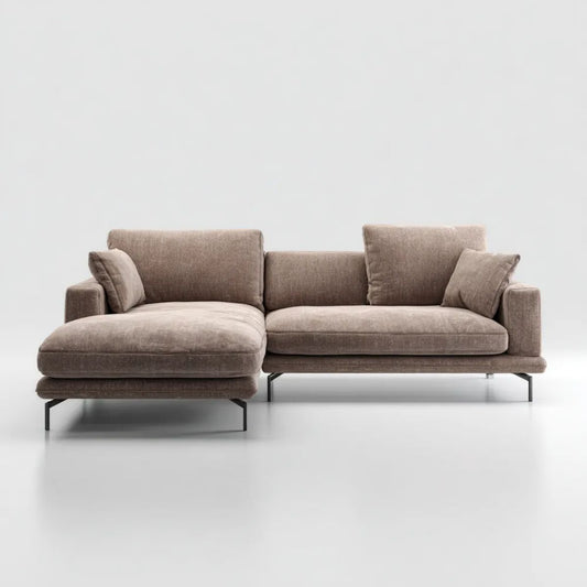 Lewostronna sofa narożna w kształcie L z szezlongiem, tapicerka poliestrowa, taupe/czarna, 260 × 170 × 85 cm
