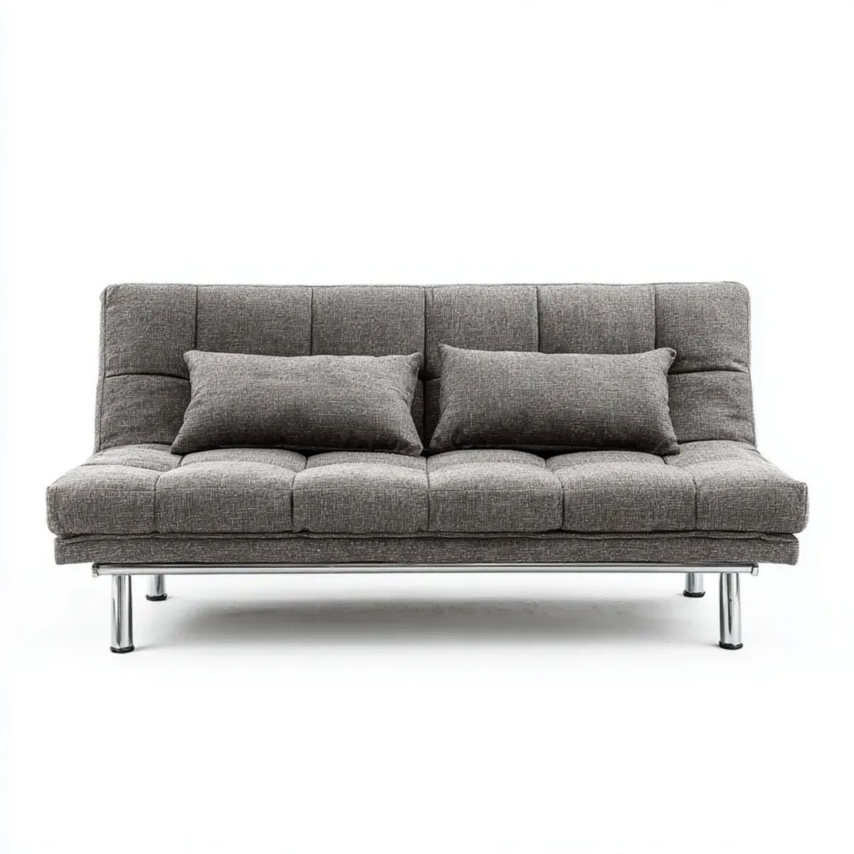 Trzyosobowa sofa tapicerowana szara 210 × 90 × 85 cm z chromowanymi metalowymi nogami