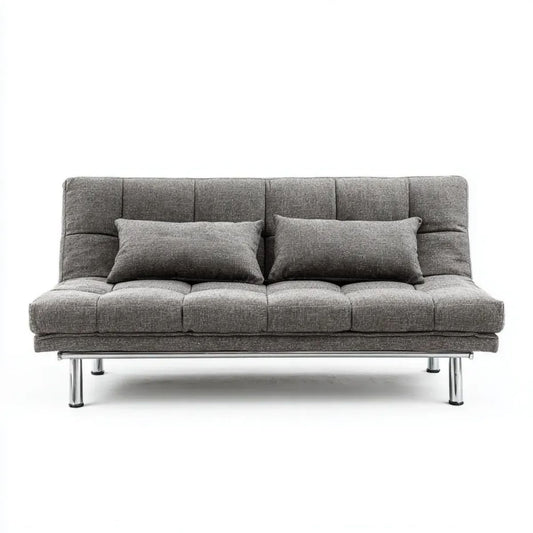 Trzyosobowa sofa tapicerowana szara 210 × 90 × 85 cm z chromowanymi metalowymi nogami