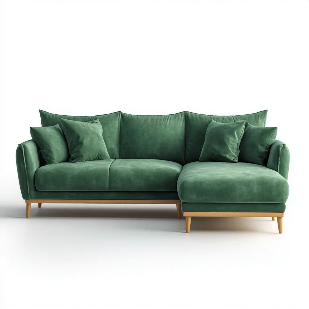 Ciemnozielona aksamitna sofa narożna w kształcie L z prawostronnym szezlongiem, 250 × 160 × 85 cm