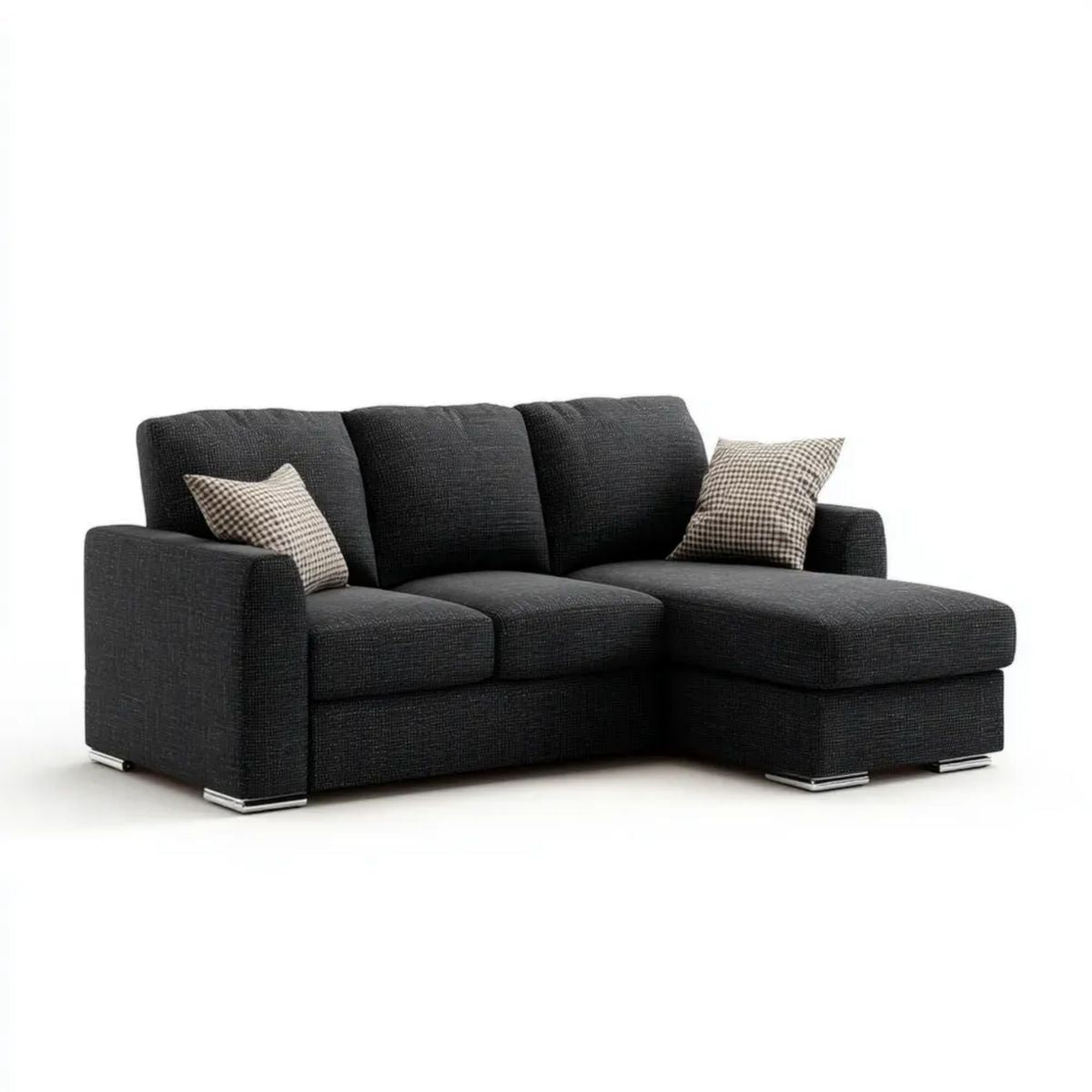 Grafitowa sofa narożna z prawym szezlongiem, tapicerka poliestrowa, 250 × 160 × 85 cm