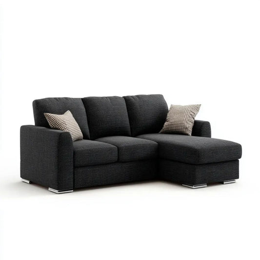 Grafitowa sofa narożna z prawym szezlongiem, tapicerka poliestrowa, 250 × 160 × 85 cm