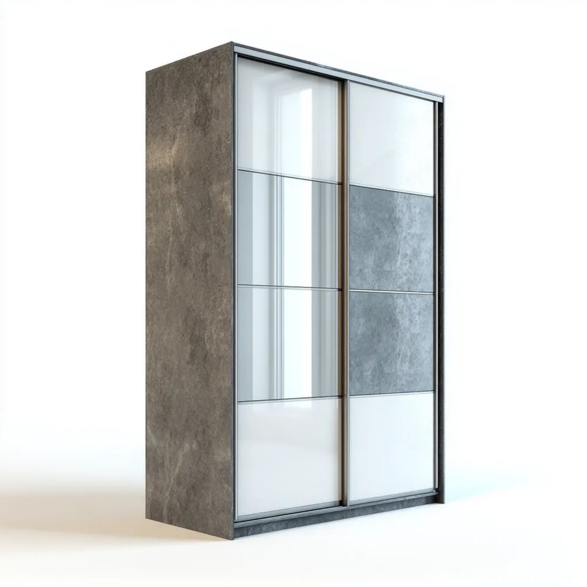 Szafa przesuwna szara z białymi i jasnoszarymi panelami szklanymi, 150 x 60 x 200 cm