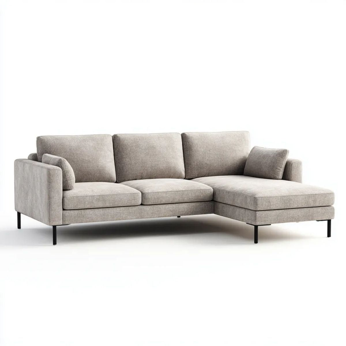 Prawostronna sofa narożna z szezlongiem z tkaniny jasnoszara 260 × 160 × 85 cm