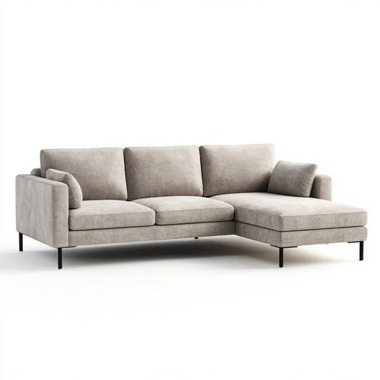 Prawostronna sofa narożna z szezlongiem z tkaniny jasnoszara 260 × 160 × 85 cm