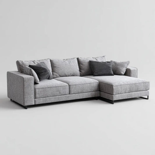 Prawostronna sofa narożna w kształcie L, szara, z tapicerką poliestrową, 280 × 165 × 85 cm