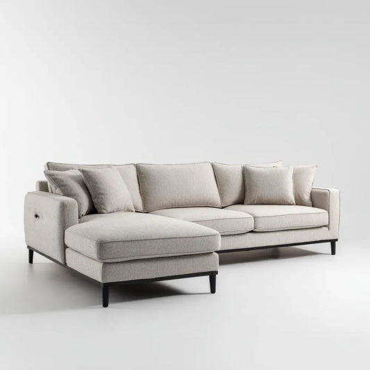 Lewostronna sofa narożna z leżanką jasnoszara, tapicerka tkaninowa, 260 × 160 × 85 cm