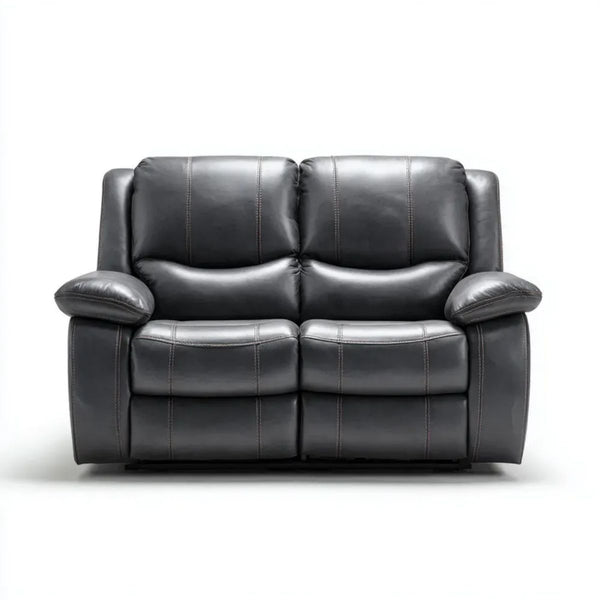 Dwuosobowa sofa skórzana z manualną funkcją relaks, czarna, 168 × 95 × 102 cm