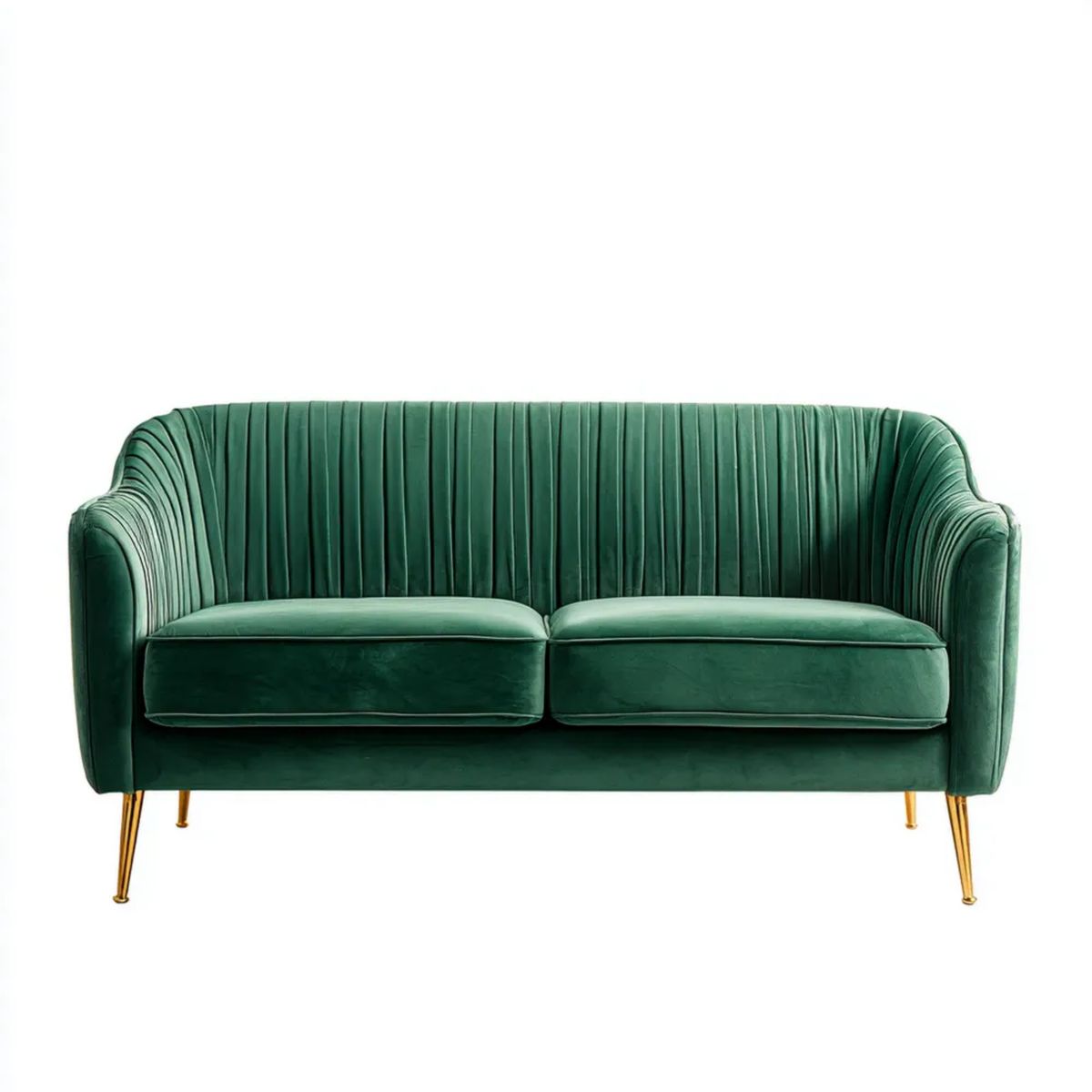Dwuosobowa sofa aksamitna ciemnozielona ze złotymi nogami, 150 x 80 x 82 cm