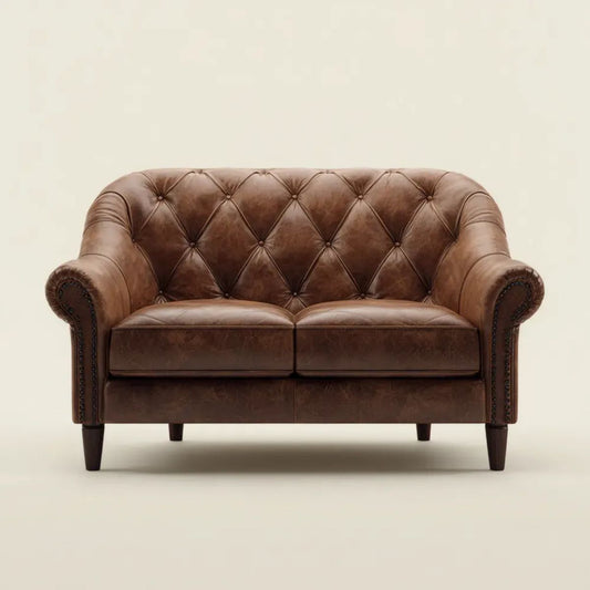 Sofa dwuosobowa Chesterfield z ekoskóry PU, brązowa, 152 x 84 x 78 cm