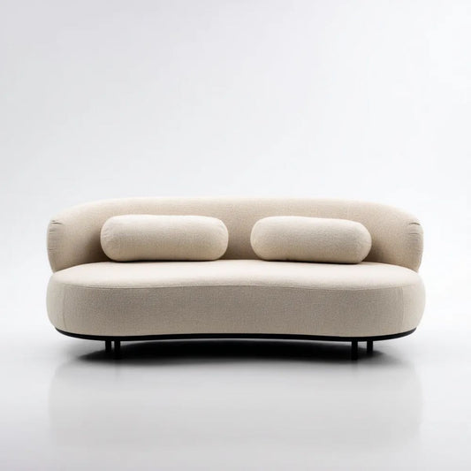 Trzyosobowa sofa beżowa z czarną metalową podstawą, tapicerka poliestrowa, 200 x 90 x 75 cm