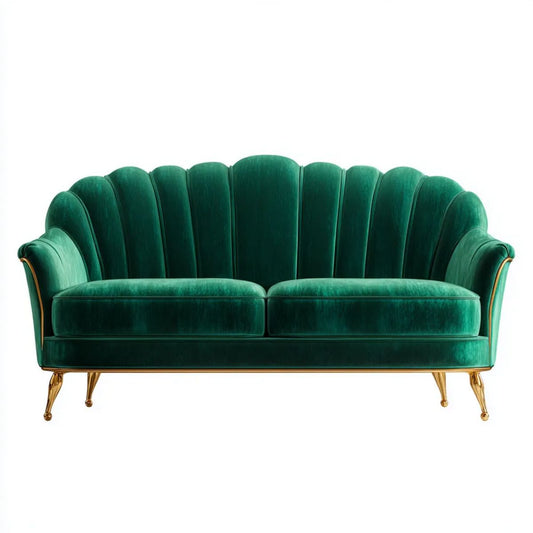 Dwuosobowa sofa aksamitna zielona ze złotymi nogami muszelkowa 160 x 82 x 92 cm
