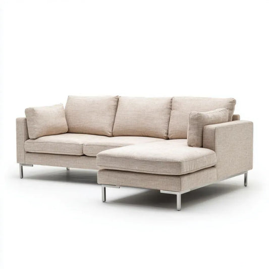 Prawostronna sofa narożna z szezlongiem z tkaniny, beżowa, 260 × 165 × 85 cm