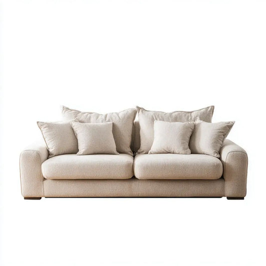 Trzyosobowa sofa beżowa z tapicerką poliestrową, 220 × 95 × 85 cm
