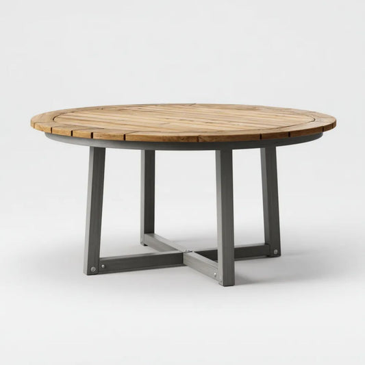 Okrągły stół do jadalni z drewna i aluminium, naturalny brąz/antracyt, Ø120 × 75 cm